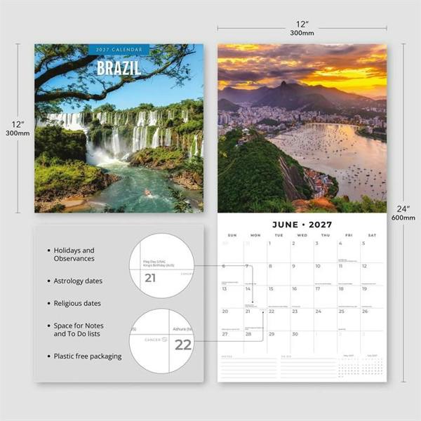 Brazil Calendar 2027, Wall Calendars, Month To View, Travel, Gift