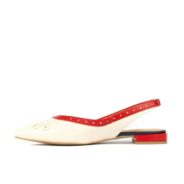 Embassy London Holly Brogue - Cream & Red & Blue - Women's Leather Flat Slingback