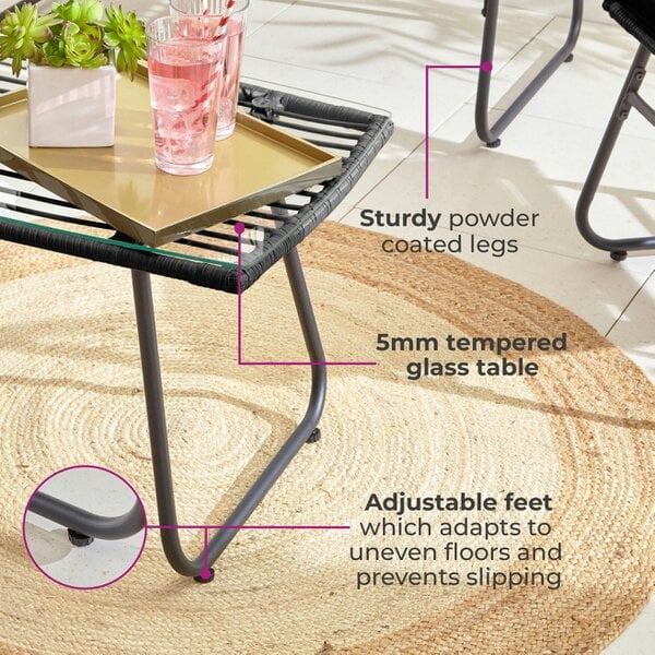 Neo Black 4 Piece Bamboo Style Table & Chairs Set