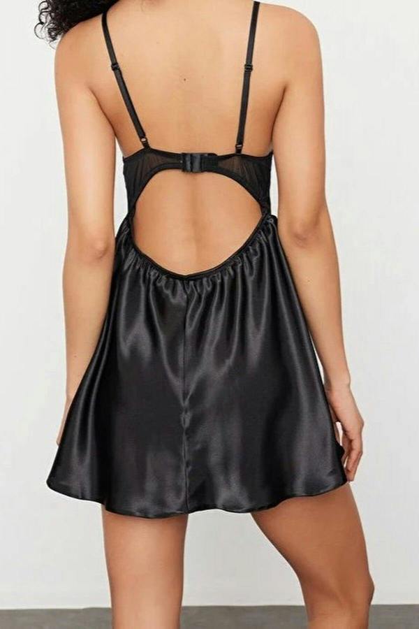 WOVCOR Satin Weave Nightdress with Lace Back Clasp and Cut Out Detail