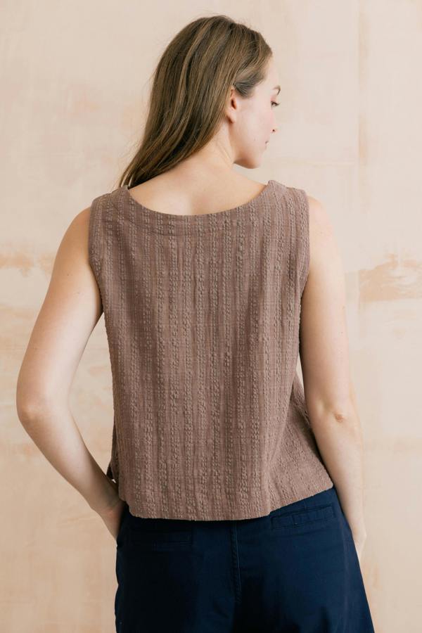 Lily & Me Allium Two Way Button Through Seersucker Vest Mocha