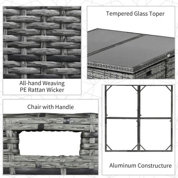 Tempered glass dining tabletop with hand-woven PE rattan wicker and aluminum frame