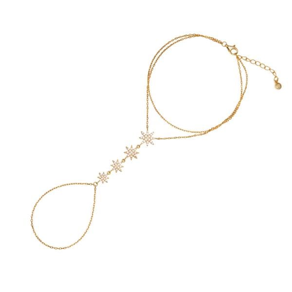 Spero London Stars Of Universe Sterling Silver Gold Plated Hand Chain Ring