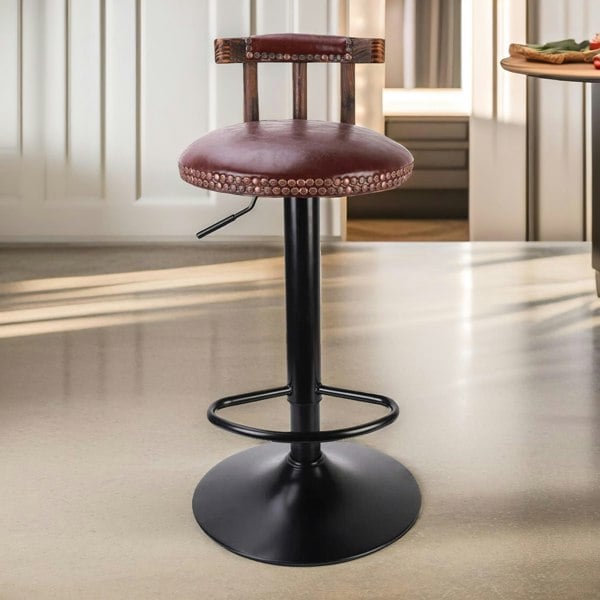 Rafaelo Mobilia 2PC Vintage Style Height Adjustable 360 Swivel Bar Stools Set Brown