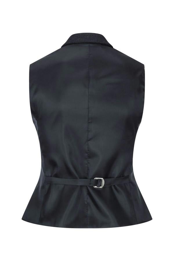 TruClothing Womens Black Herringbone Check Tweed Waistcoat Wool Blend Vest