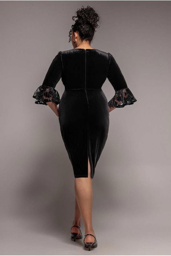 Crochet Velvet Wrap Midi Dress - Black DR4483PLUS