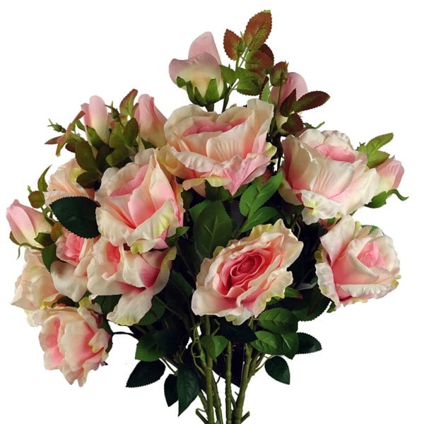 Leaf Pack of 6 x 80cm Artificial Pink Rose Stem - 18 flowers