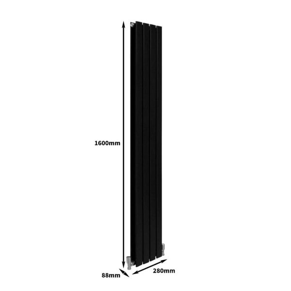 Designer Flat Panel Radiator - Matt Black 1600mm x 280mm)