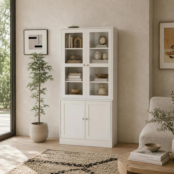Wyld Haus Salu Wood White Double Compartment Display Storage Cabinet
