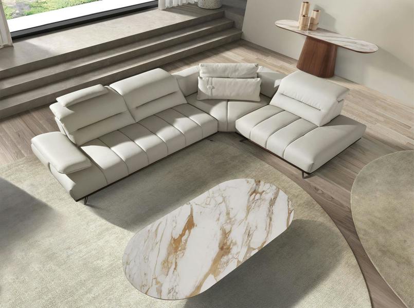 Angel Cerdá Porcelain Marble and Walnut Half Round Oval Console Table 3284