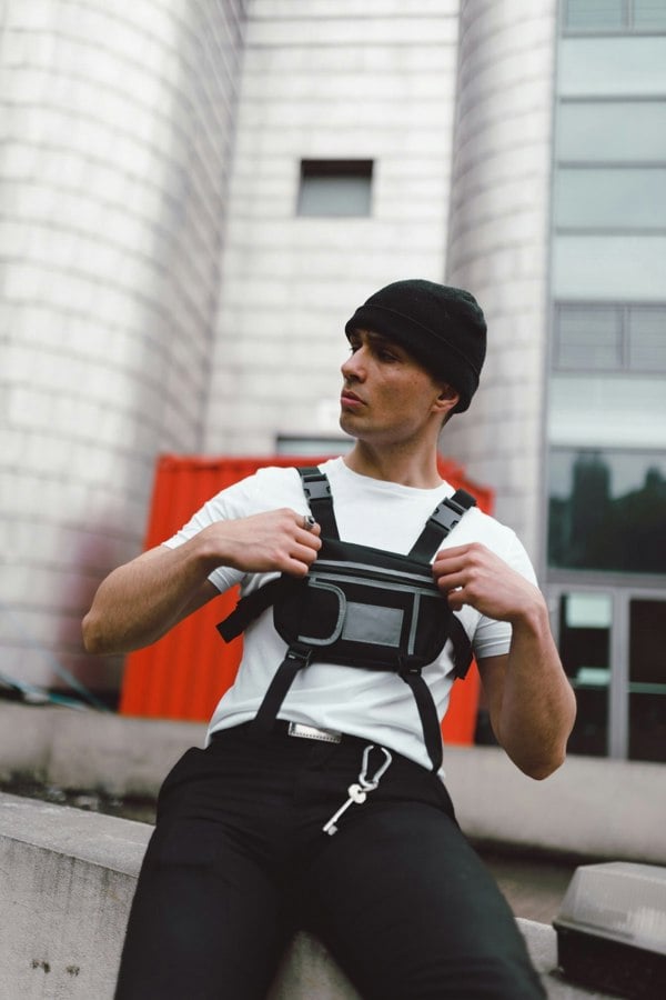 Black Chest Bag with Silver Trim - svnx