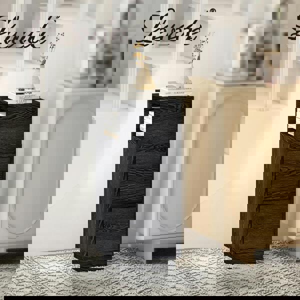 Levede Slim Bedside Table Storage Nightstand with 2 Drawers & Open Shelf Black