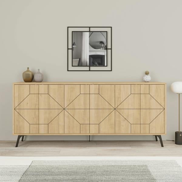 Decortie Dune Gold Marble Effect Geometric 6 Door Sideboard with Metal Legs (W) 181cm