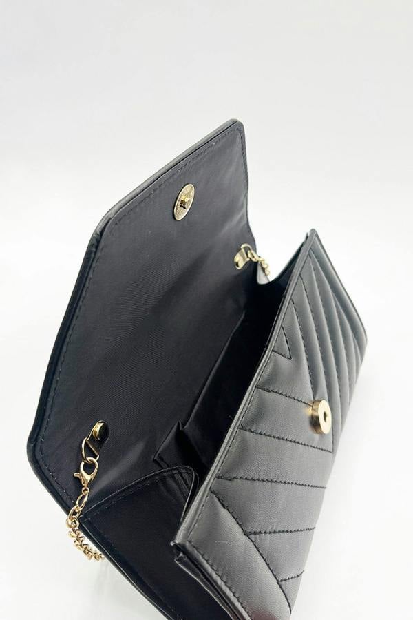 SVNX Quilted Chain Clutch Bag in Black
