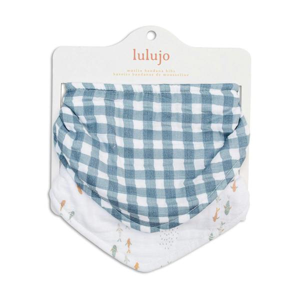 Lulujo - Bandana Bib - Navy Ginghma & Fish - 2 Pack