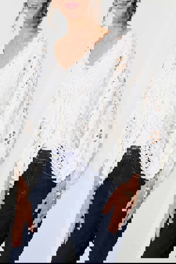 Cream | Crochet Texture 3/4 Sleeve Cardigan
