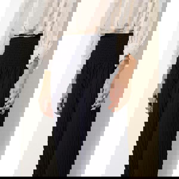 Blue Vanilla Shirred Waist Pleated Wide Leg Trousers