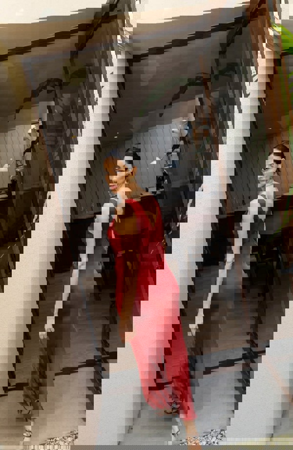 Rewritten London Amelia Midi Dress in Chilli Red