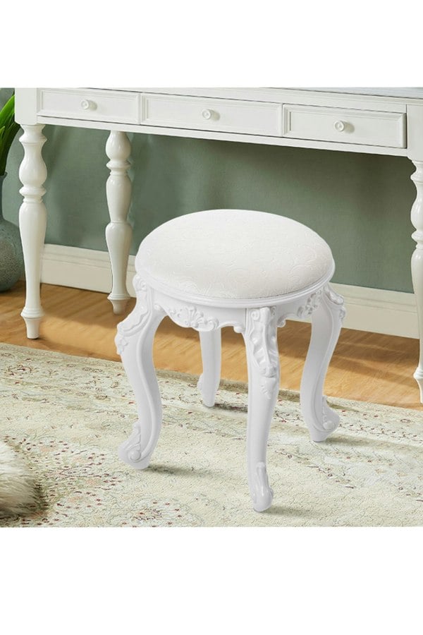 Living and Home Elegant Round Upholstered Dressing Makeup Stool for Vanity