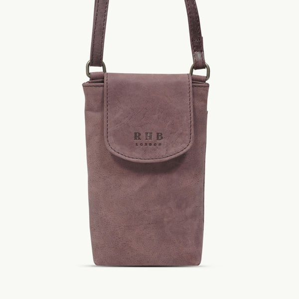 Real Hide Bags 'THEA' Plum Distressed Real Leather Mobile Phone Crossbody Bag