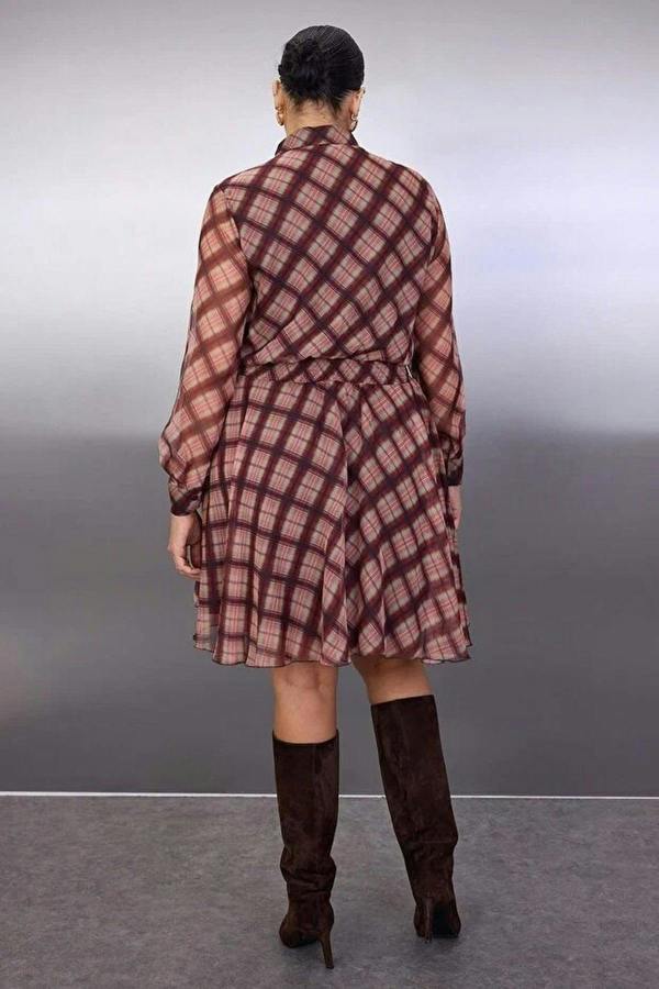 WOVCOR Plaid Chiffon Mini Woven Plus Size Dress