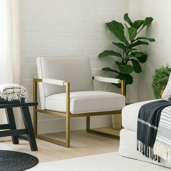 Wyld Haus Torino Cream Chenille and Bronze Armchair