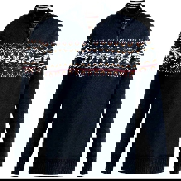 Duke Mens D555 Edinson Fair Isle Quarter Zip Kingsize Sweatshirt - Navy Marl