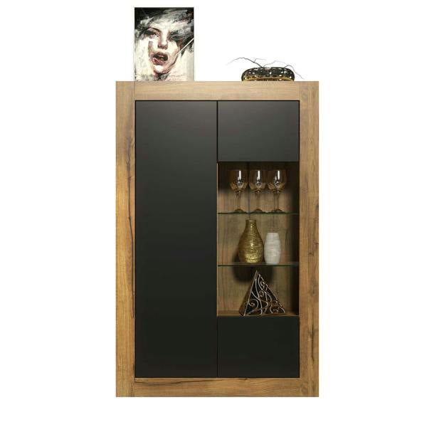 Mex Furniture Sideboard Cabinet Storage Display Unit Oak Black Matt Cupboard Modern 140