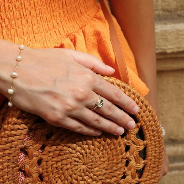 Spero London Scallop Shell Pearl Sterling Silver Ring
