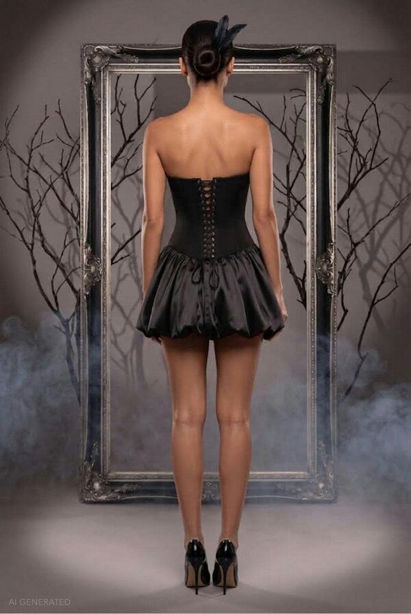 Goddiva Boobtube Corset Mini Black Swan Inspired Halloween Costume - Black by Goddiva