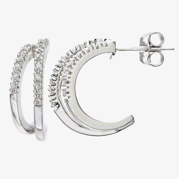 T. H. Baker 9ct White Gold 0.10ct Diamond Double Row Half Hoop Earrings PE03084W