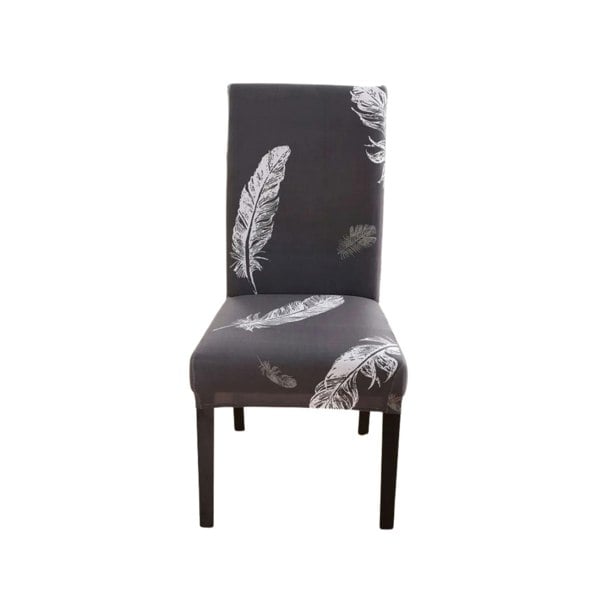 Anyhouz Anyseat Chair Cover Dark Gray Leaf Print Elastic Slipcover Dining Decor