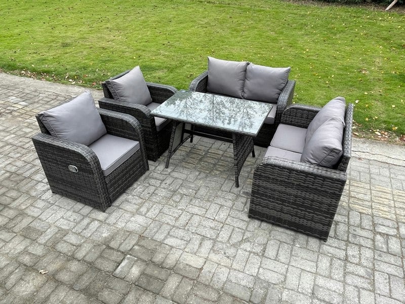 Fimous Wicker PE Rattan Garden Dining Set Outdoor Furniture Sofa with Rectangular Dining Table Dark Grey Mixed