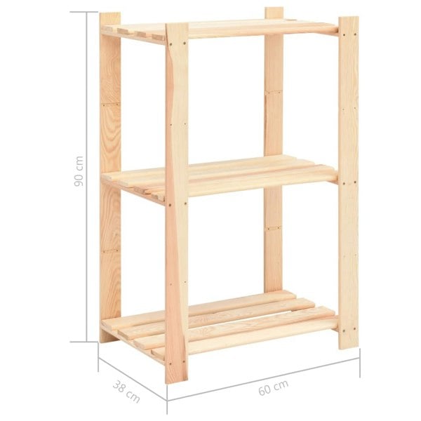 Berkfield 3-Tier Storage Racks 3 pcs 60x38x90 cm Solid Pinewood 150 kg