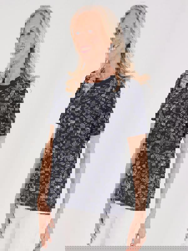 TIGI Pintuck Detail Neckline Printed Top