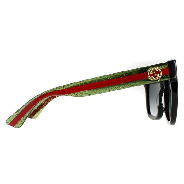Gucci Sunglasses GG0034SN 002 Black With Green and Red Glitter Grey Gradient