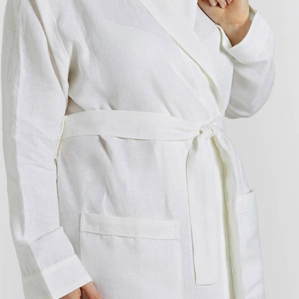 Lazy Linen Pure Washed Linen Bathrobe -  White