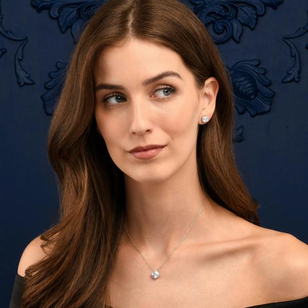namana 925 Sterling Silver  Cubic Zirconia Cushion Halo Pendant Necklace