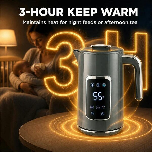 Electric Kettle, 1.7L Fast Boil 3000W Water Kettle with LED Display, Adjustable Temperature, Keep Warm Function, Grey