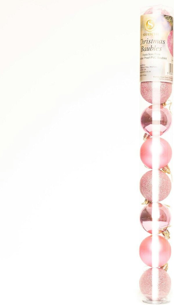 Shatchi Shatterproof Pale Pink Christmas Baubles – 10cm Pack Sizes for Trees and Seasonal Decorating - 6 Pack - PVC - Pink