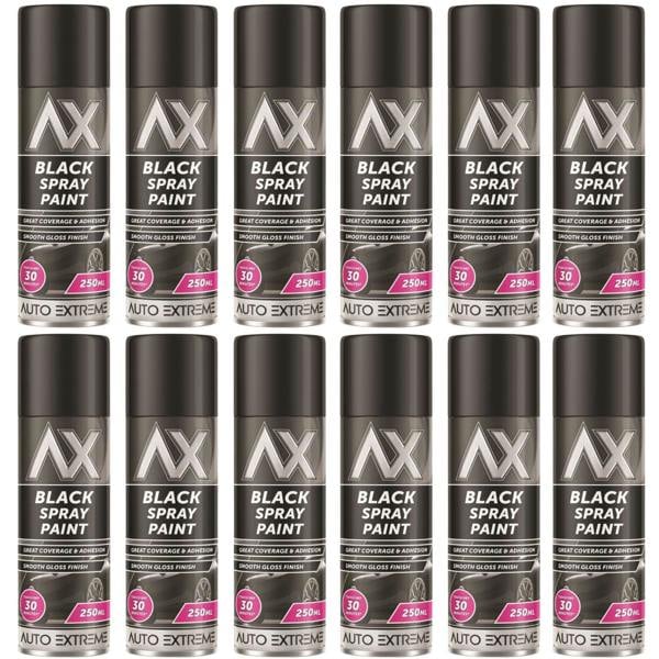 Auto Extreme 12X Auto Extreme Black Gloss Spray Paint 250ml