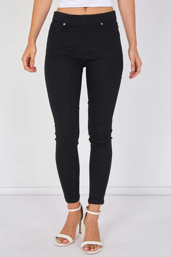 Women's Black High Waisted Skinny Fit Stretch Jeans Jeggings with Elasticated Waist