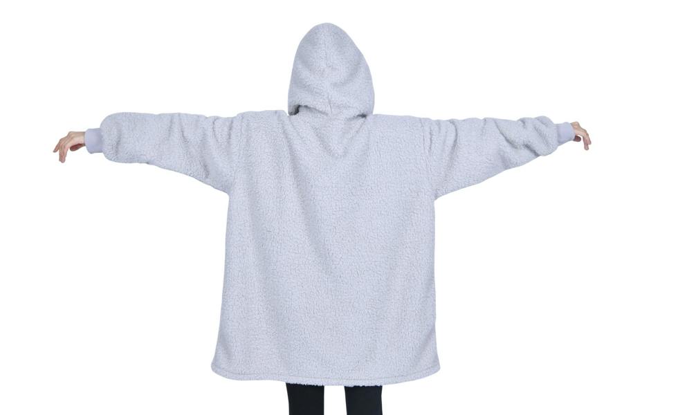 Smart Living Ladies Oversized Borg Blanket Hoodie - Ultra Soft & Warm Fleece Loungewear - Light Grey