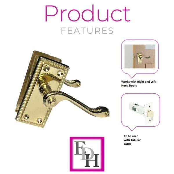 EDH Door Hardware Georgian Style Scroll Brass Finish Door Handles,Internal Door handles,Tubular.