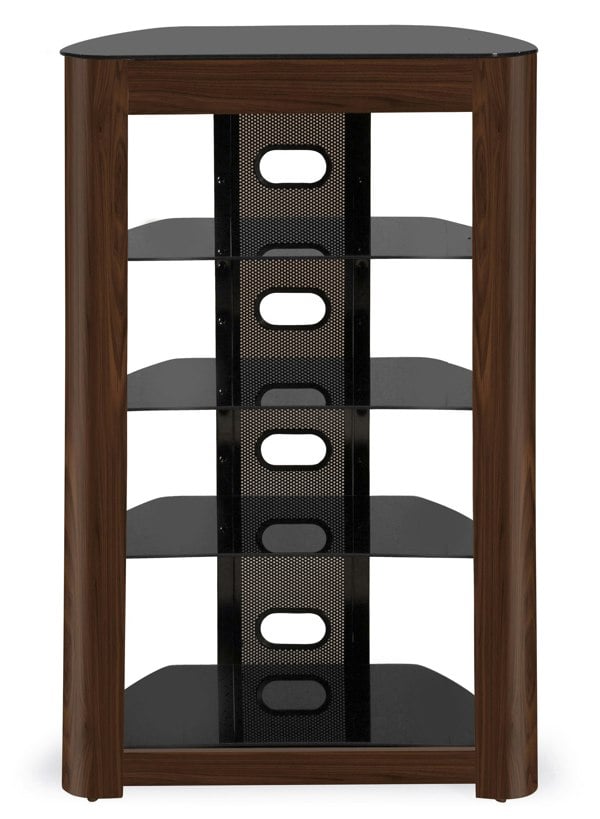 Centurion Supports Zinnia 5-Shelf Black Glass with Walnut Fascia Flat Screen TV/Hi-Fi/AV Rack Glass Stand