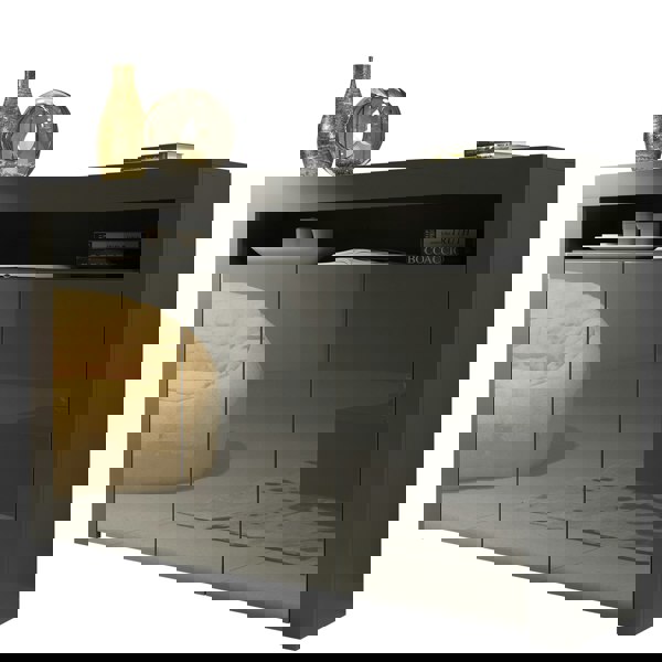 Mex Furniture Modern Sideboard 155cm – Matt Grey Body with Grey Gloss Doors