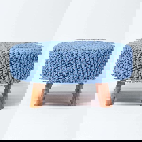 HOMESCAPES Large Round Cotton Knitted Footstool on Legs