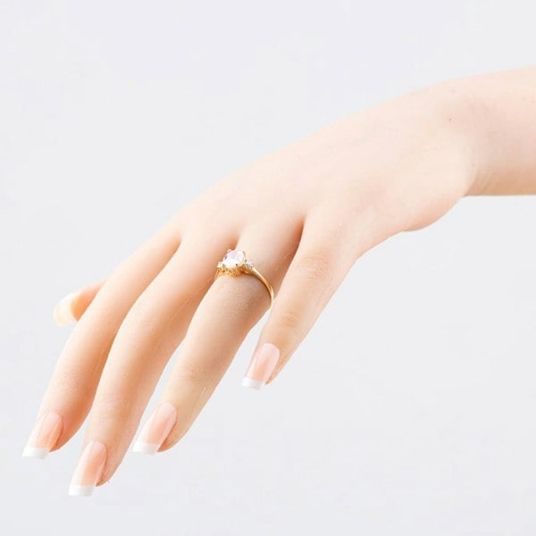 T. H. Baker 9ct Yellow Gold Oval Cut Pink Cubic Zirconia Three Stone Ring RBE045PNK