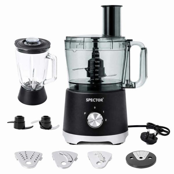 Spector Food Processor 1500W 2-Speed Pulse 2.5L Chopper 1.5L Glass Jug Black