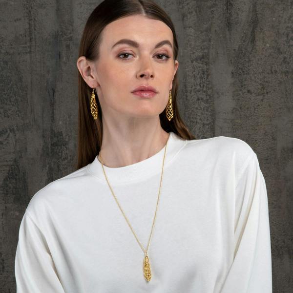 Long Gold Spiral Pendant Necklace for Women - namana.london